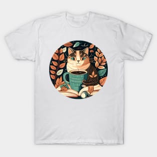 Cool Cat Coffee Reading Book, Catpuccino - Cat Lover T-Shirt